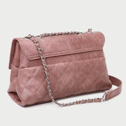 Flapover two-compartment quilted PU leather crossbody bag