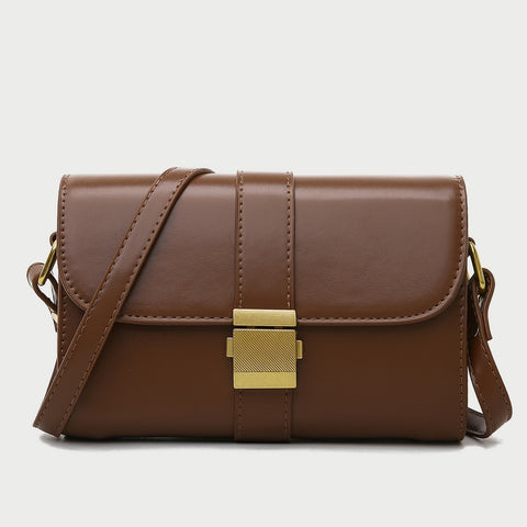 Metal pushlock strap style flapover PU leather crossbody bag