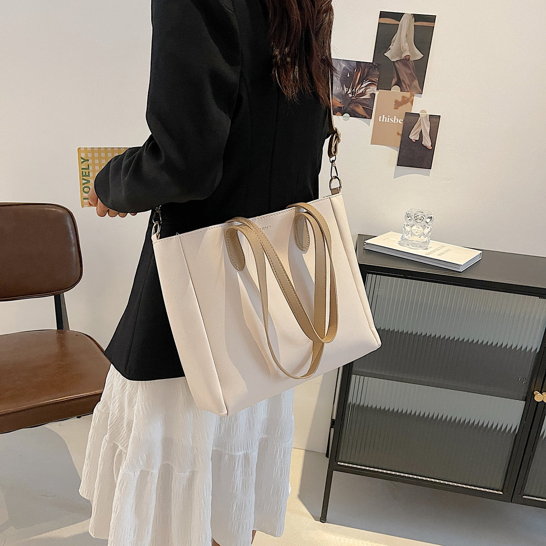 Contrast strap roomy PU leather tote bag