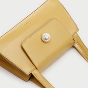 Faux pearl embellished flap PU leather shoulder bag