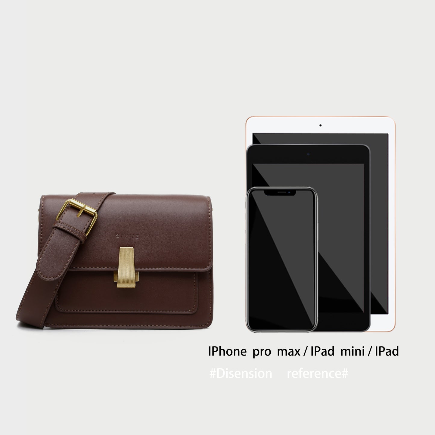 Metal clasp flapover dual compartment PU leather crossbody bag