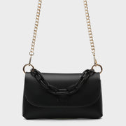 Chain handle flapover slim PU leather crossbody bag