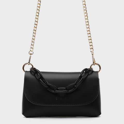 Chain handle flapover slim PU leather crossbody bag