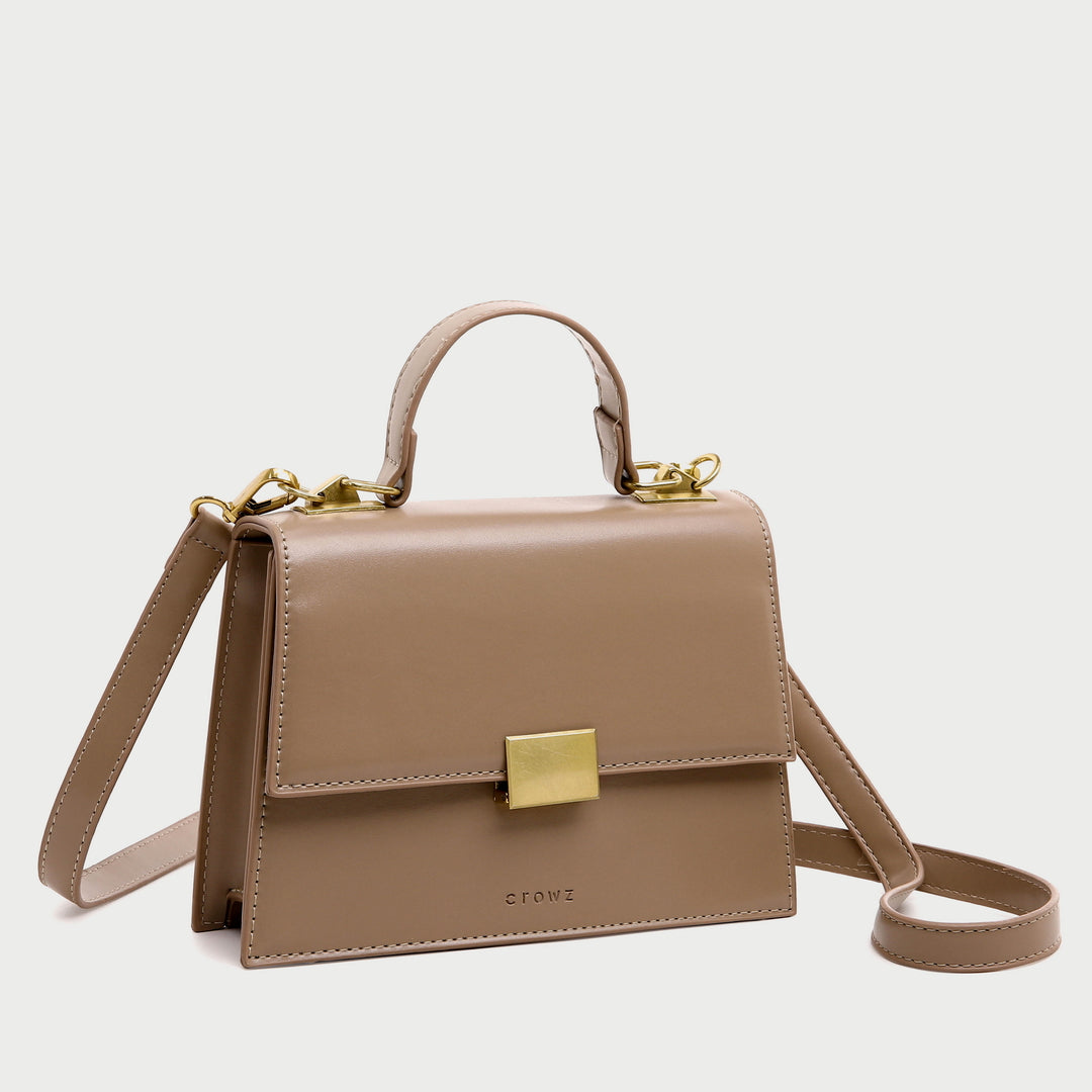 Square metal detail flapover PU leather crossbody bag