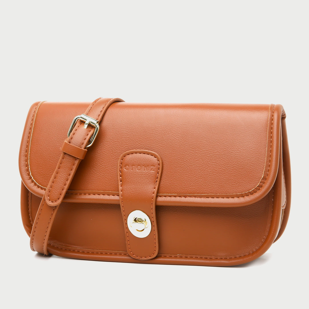 Metal turn-lock strap saddle style PU leather crossbody bag