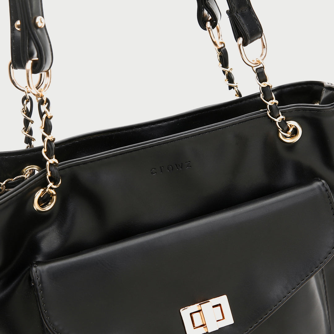 Envelope style front pocket PU leather shoulder bag