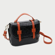 Retro contrast strapped flapover style unisex marble-effect PU leather bag