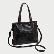 Dual front pocket creased PU leather tote