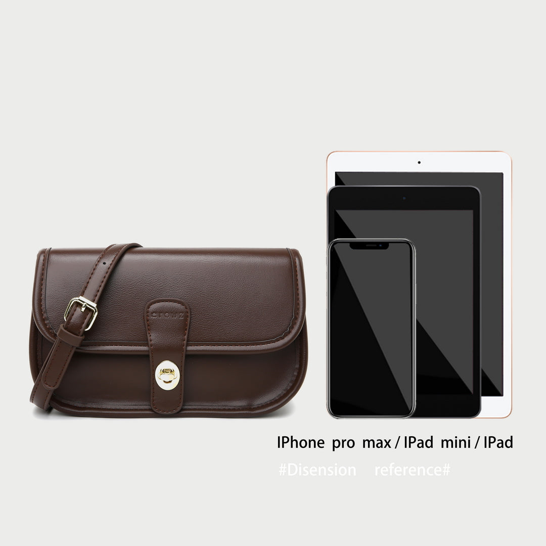 Metal turn-lock strap saddle style PU leather crossbody bag