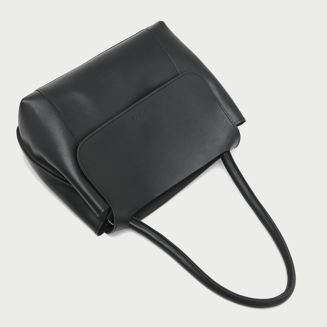Minimalistic open-top flap style PU leather tote bag