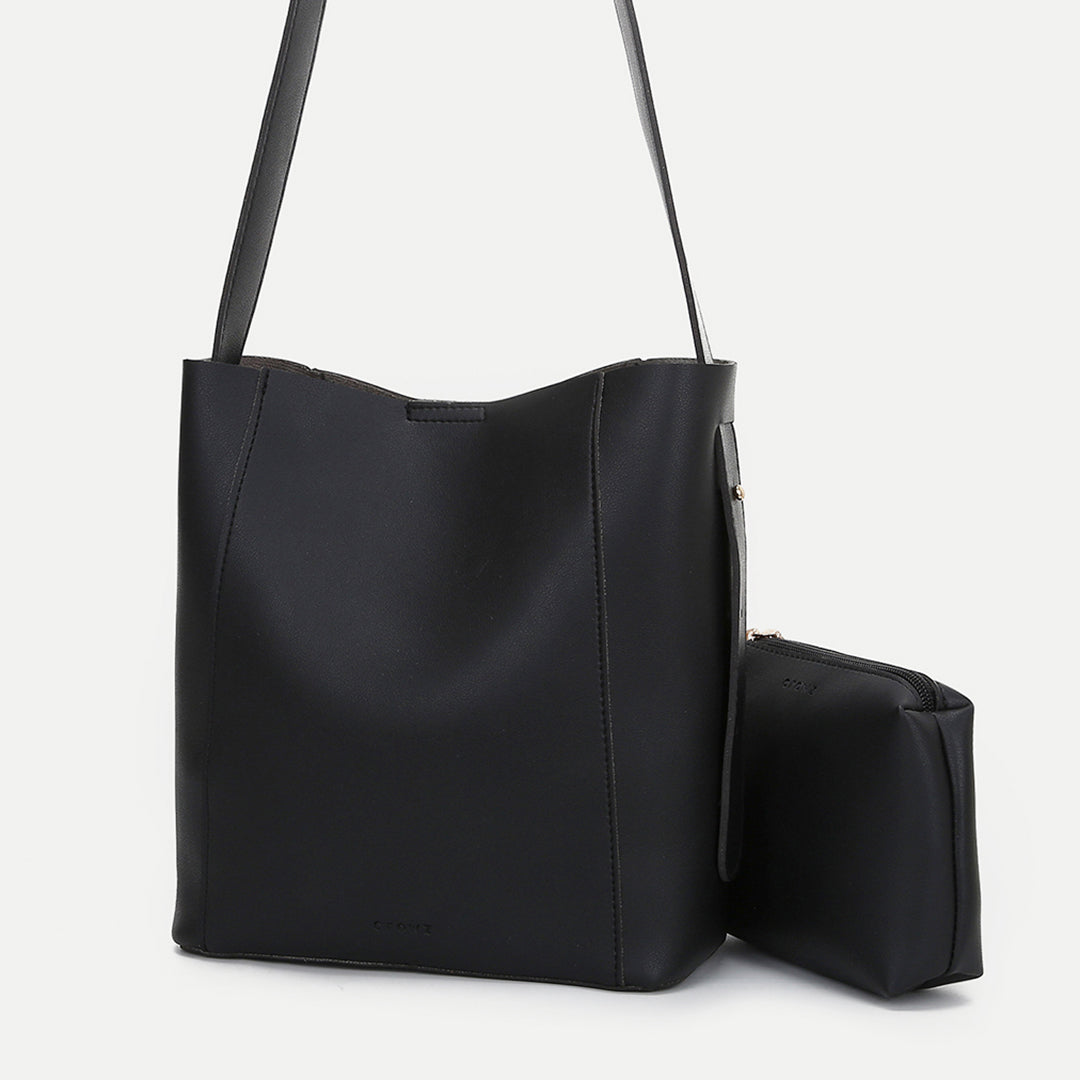 Topstitching PU leather 2-in-1 bucket bag