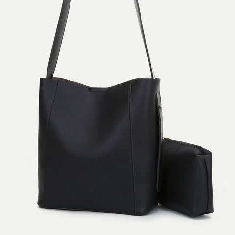 Topstitching PU leather 2-in-1 bucket bag