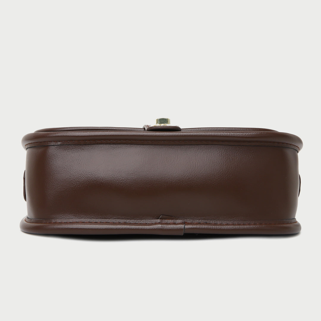 Metal turn-lock strap saddle style PU leather crossbody bag