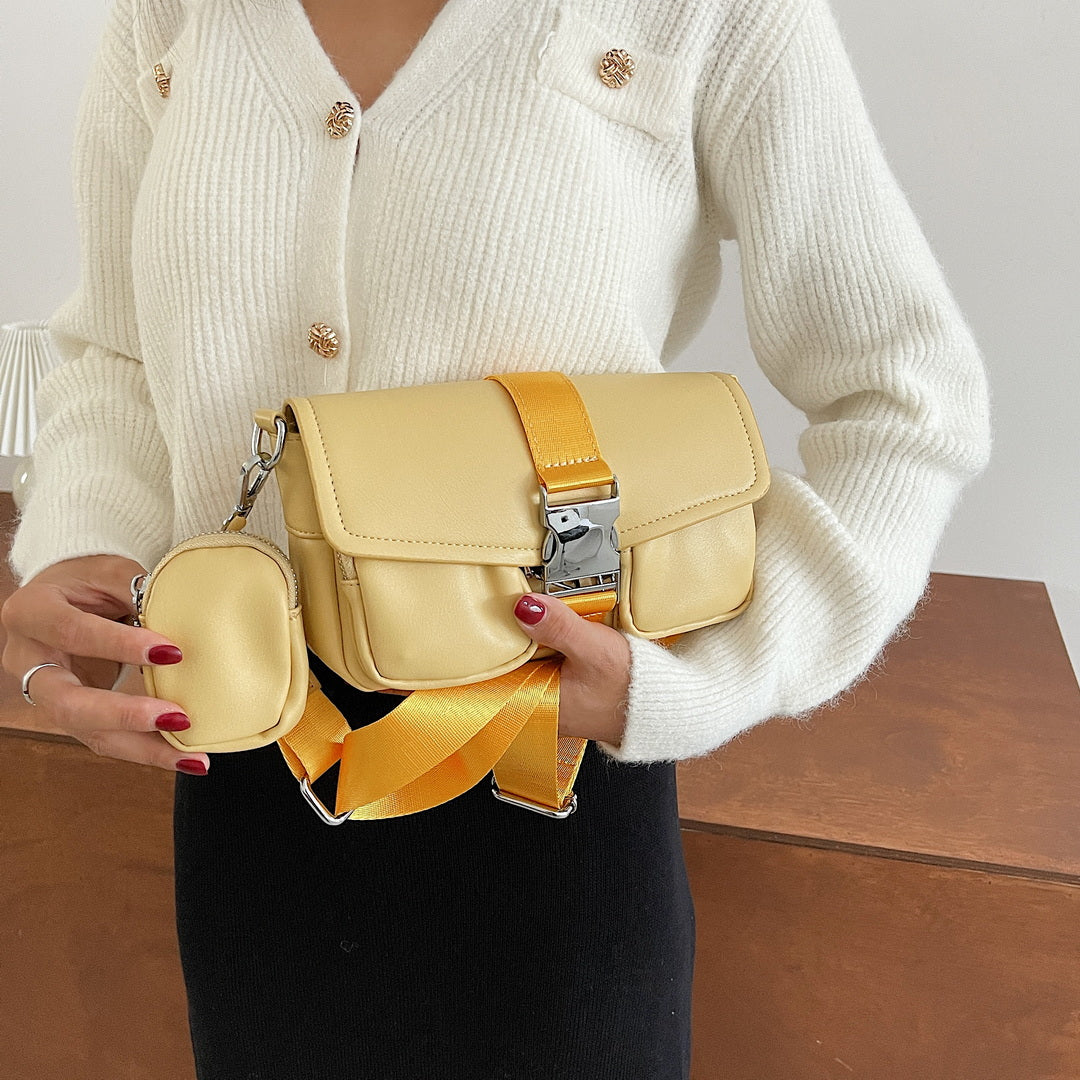 Metal buckle strap mini pouch accessory PU leather crossbody bag