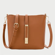 Metal accent strap PU leather crossbody bag