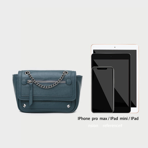 Zipped front flap studded PU leather crossbody bag