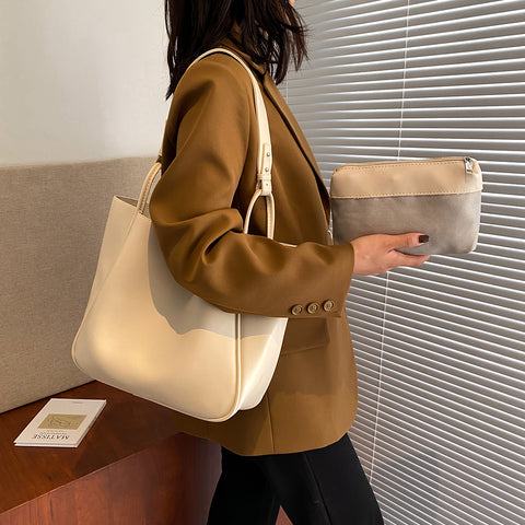 Loop detail handle PU leather bucket bag