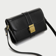 Metal pushlock strap style flapover PU leather crossbody bag