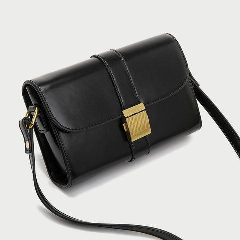Metal pushlock strap style flapover PU leather crossbody bag