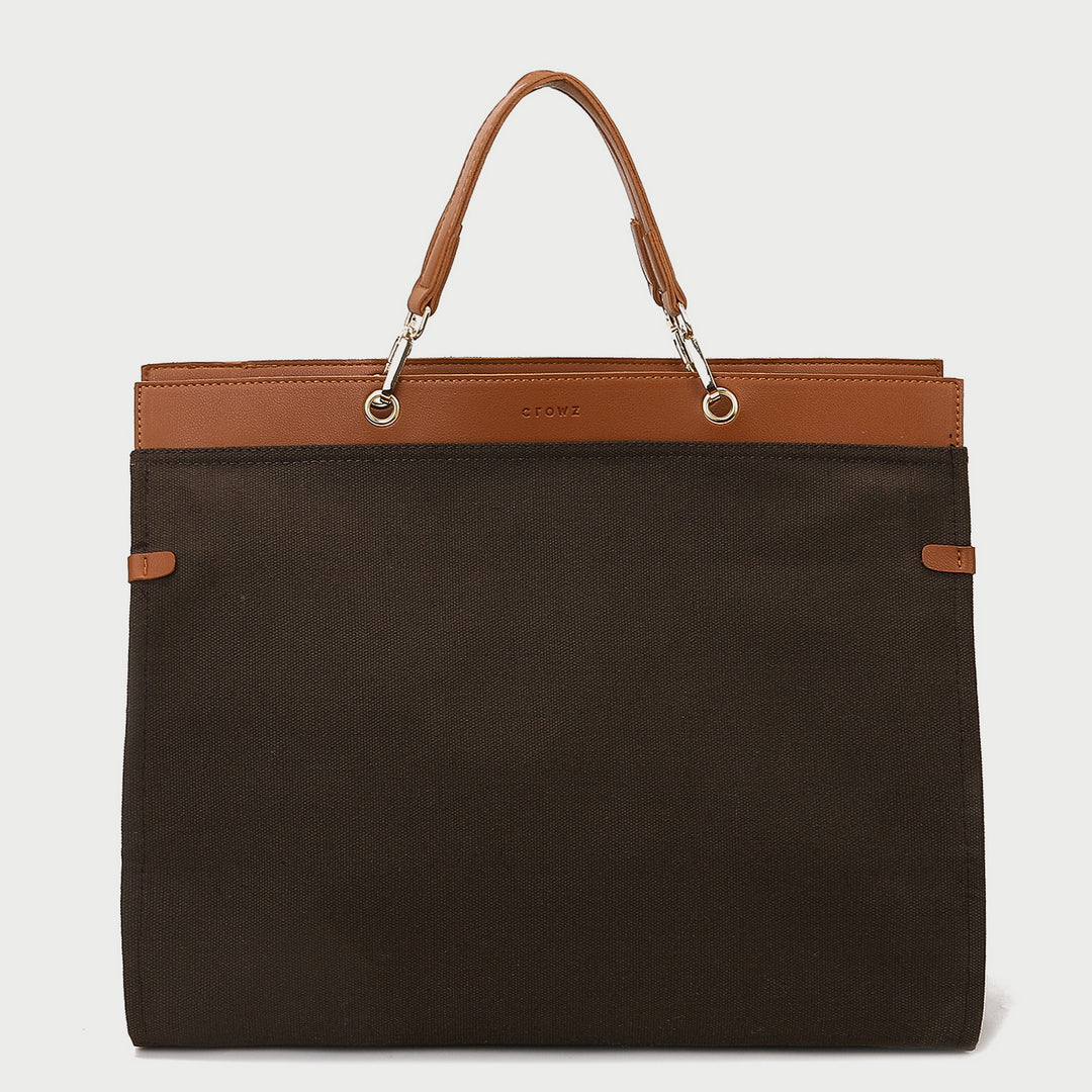PU leather trim optional-handle roomy canvas tote bag