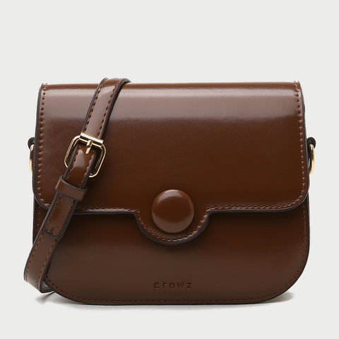 Button detail streamlined flapover PU leather crossbody bag