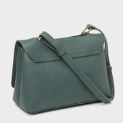 Handle-through flap dual-compartment PU leather crossbody bag