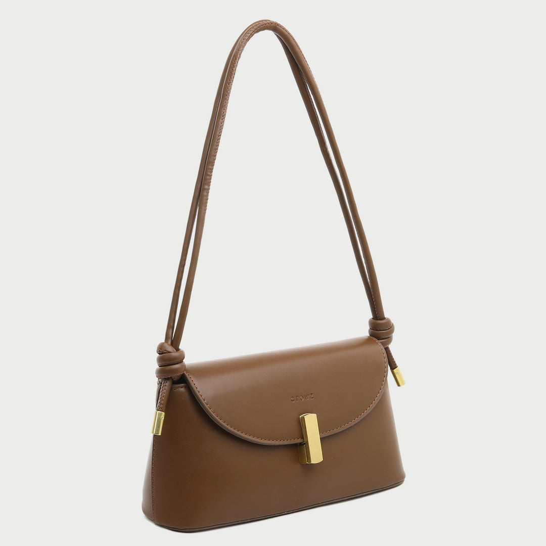 Metal clasp flap knotted strap PU leather shoulder bag