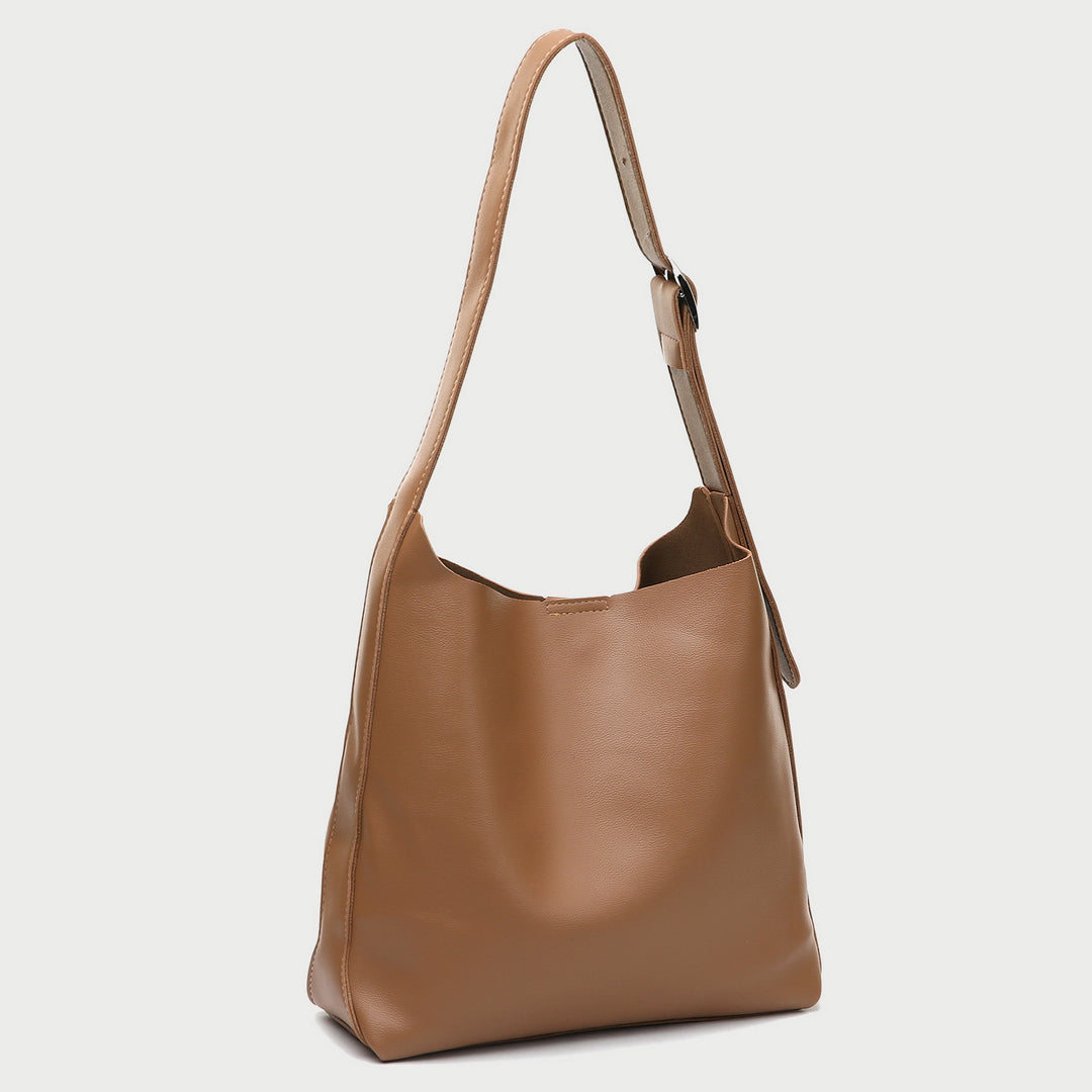 Minimalistic style adjustable shoulder strap PU leather bucket bag