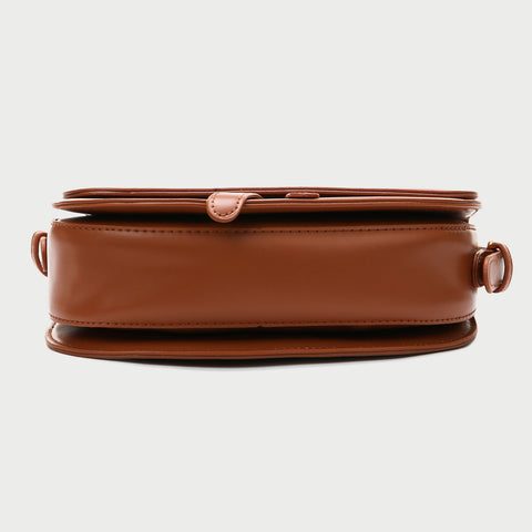 Retro strap detail flap sculptural PU leather saddle bag