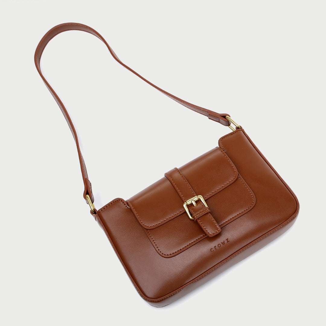 Buckle strap flap slim PU leather shoulder bag