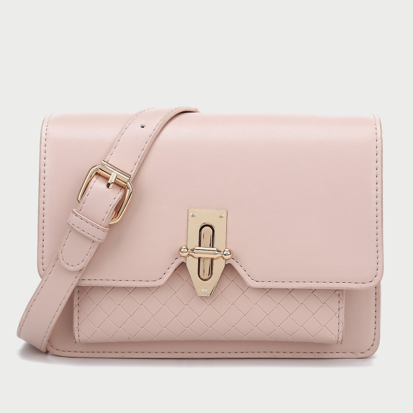 Turn-lock flap embossed pocket PU leather crossbody bag