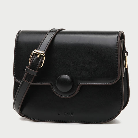 Button detail streamlined flapover PU leather crossbody bag