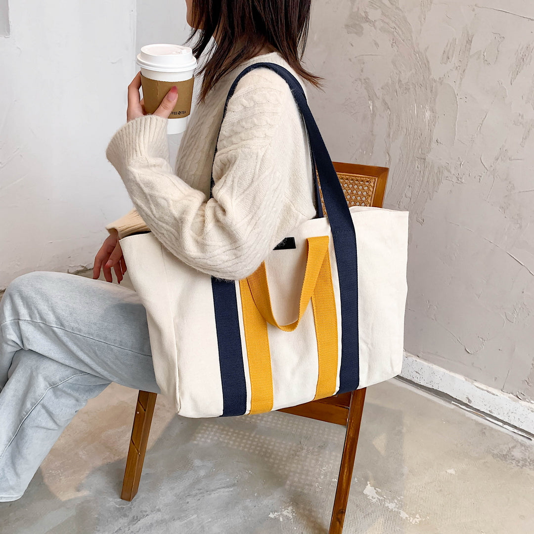 Contrast handle roomy canvas tote bag