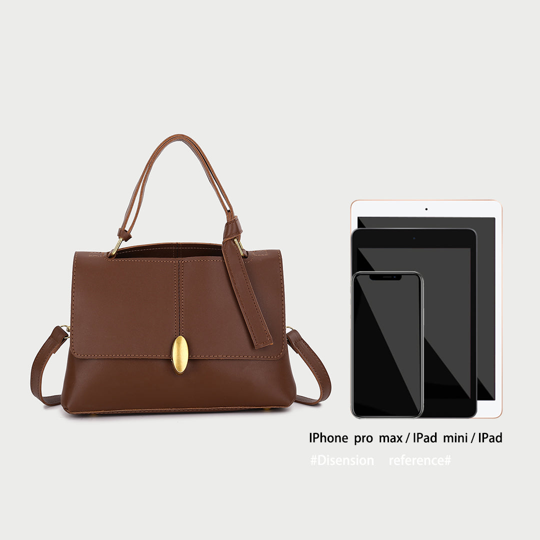 Oval metal clasp open-top flap PU leather crossbody bag