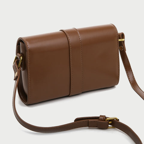 Metal pushlock strap style flapover PU leather crossbody bag