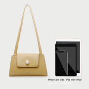 Faux pearl embellished flap PU leather shoulder bag