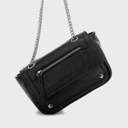 Zipped front flap studded PU leather crossbody bag