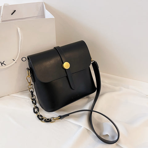 Retro studded flap chained strap PU leather crossbody bag