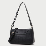 Croc-effect panel chained handle PU leather shoulder bag