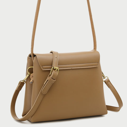Oval hoop metallic closure dual compartment PU leather bag