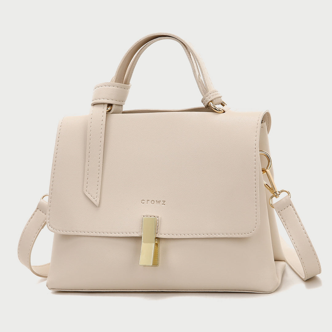 Metal clip lock open-top flap PU leather crossbody bag