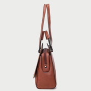 Front flap metal handle multi-strap zipped PU leather crossbody bag