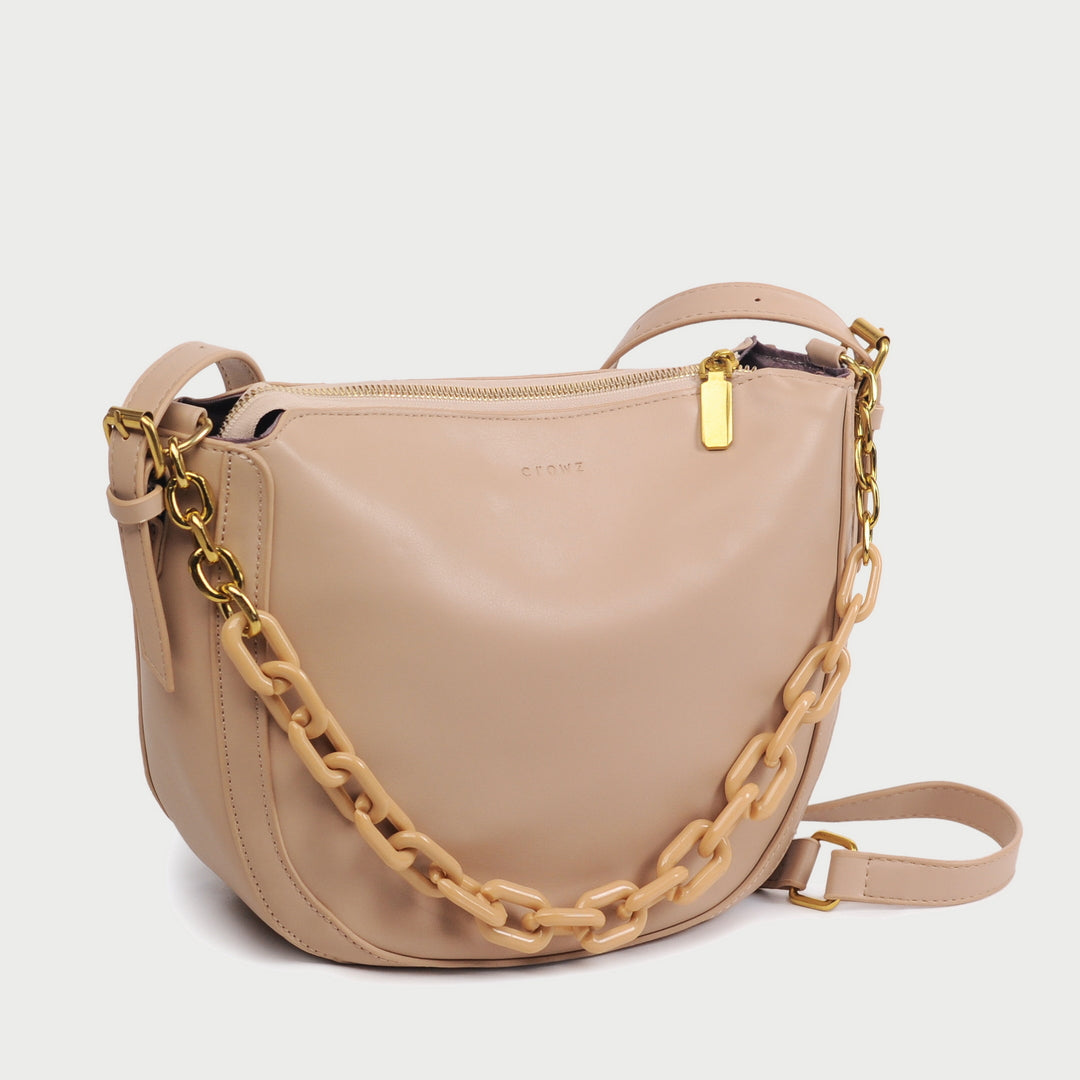 Chain handle PU leather crossbody bag