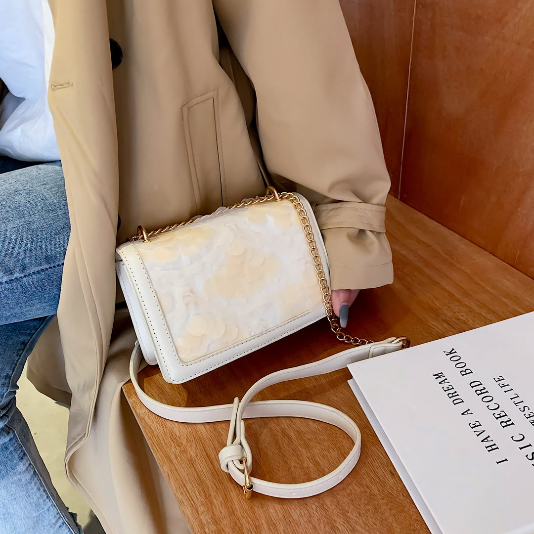 Patterned sequin PU leather crossbody bag