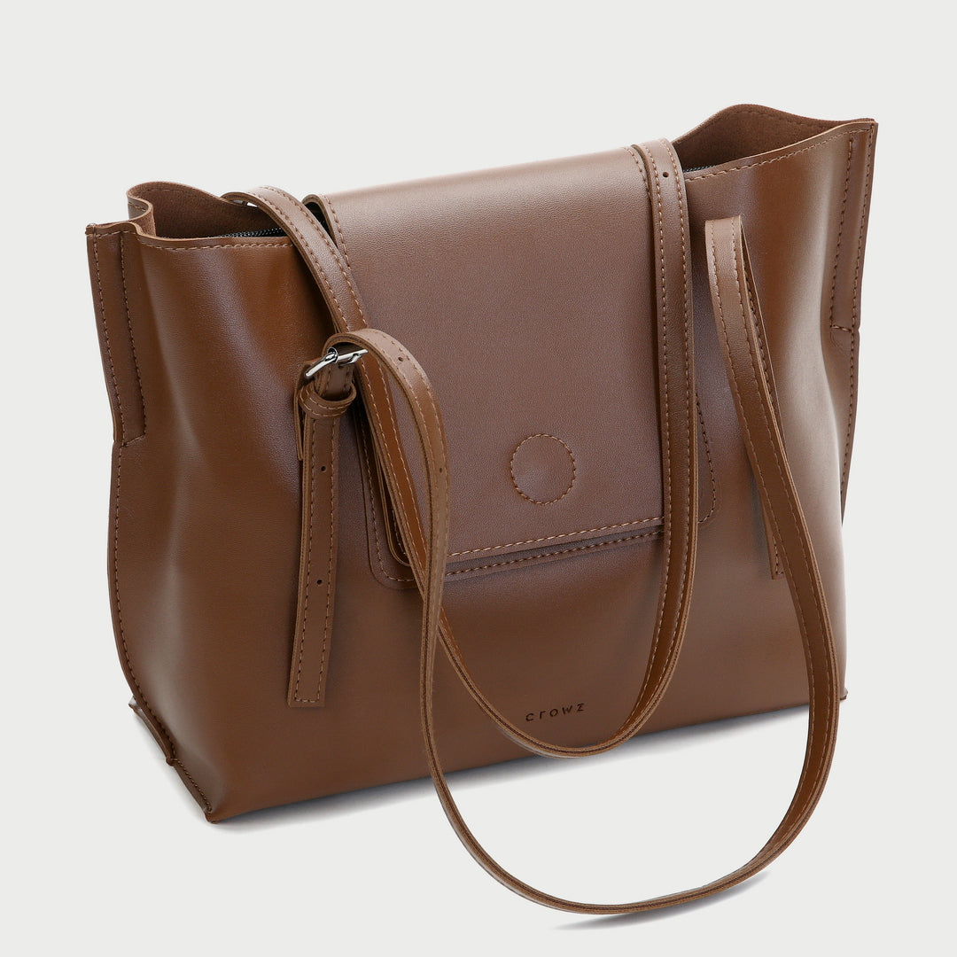 Modern flap front design dual-compartment PU leather tote bag
