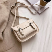 Double buckle strap flapover front pocket PU leather crossbody bag