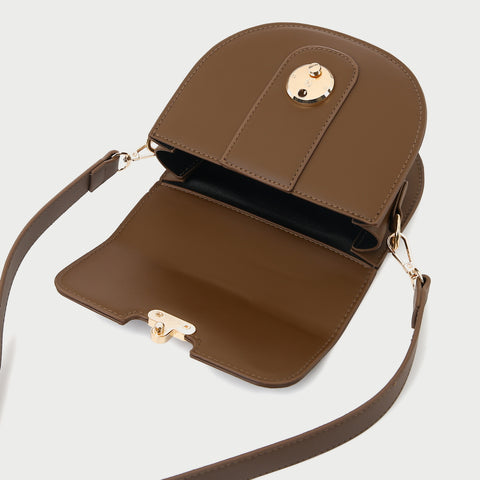 Elegant metal closure PU leather saddle crossbody bag