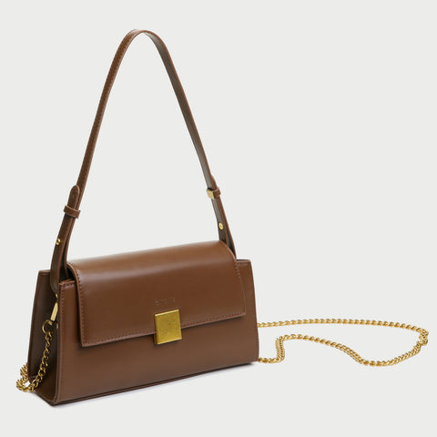 Square metal detail flap style chain strap PU Leather bag