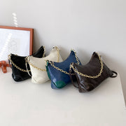 Metal chain handle detail crease-effect PU leather crossbody bag