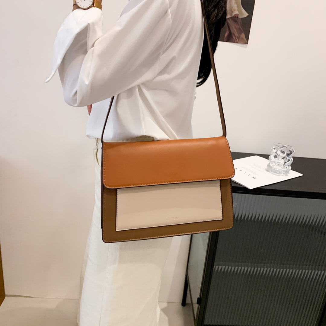 Colourblock classic flap-style PU leather crossbody bag